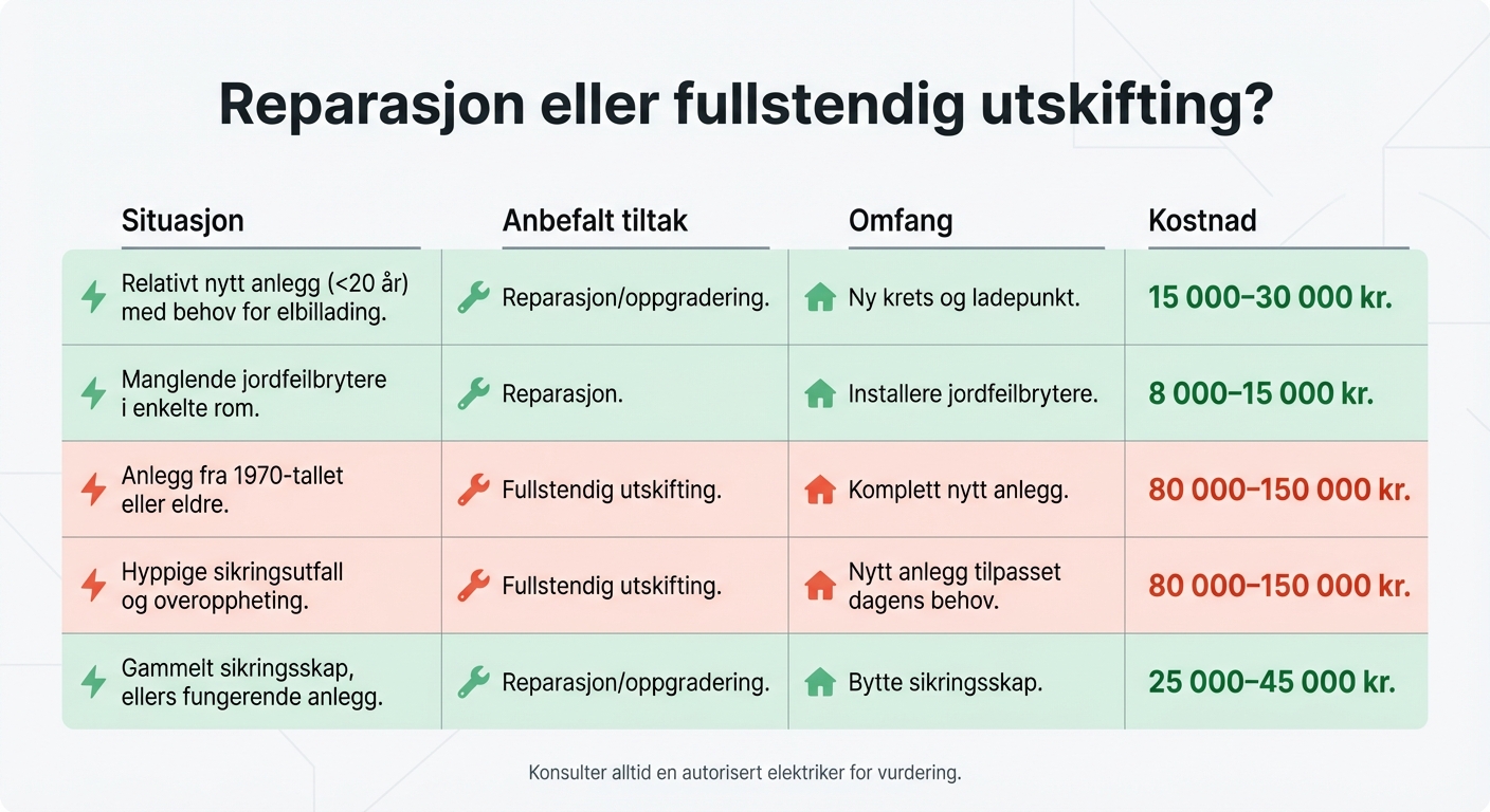 Når reparere vs. bytte elektrisk anlegg - kostnad og situasjoner