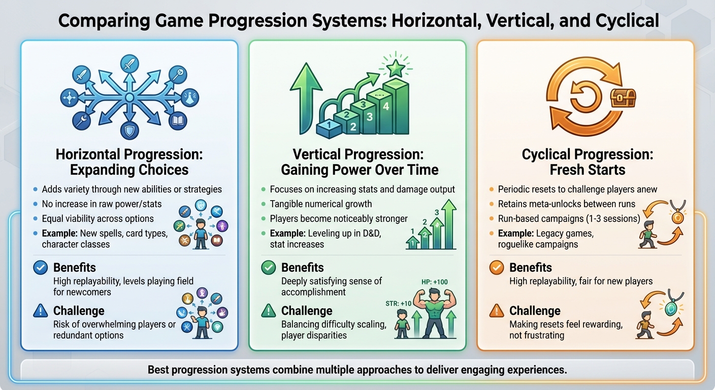 Three Types of Game Progression Systems: Horizontal, Vertical, and Cyclical