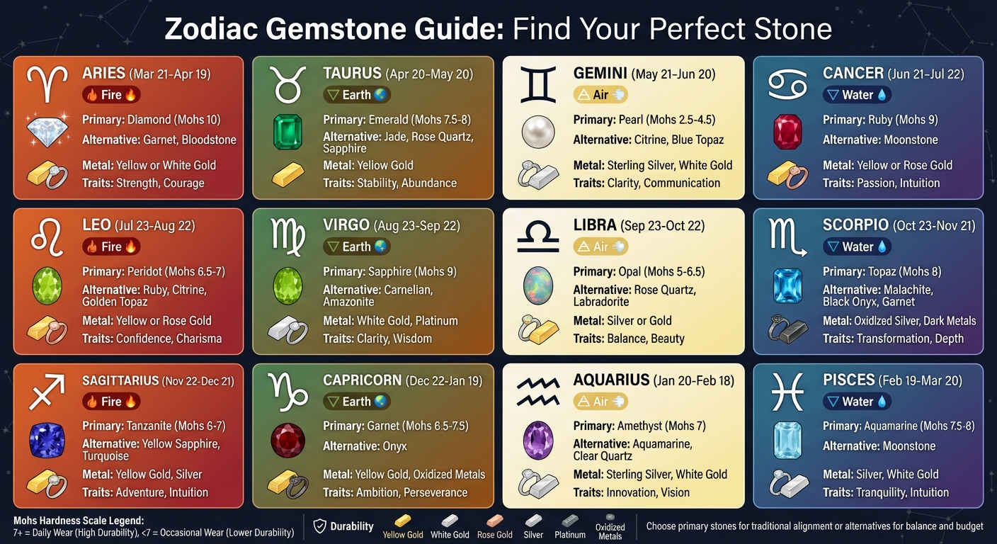 Complete Zodiac Sign Gemstone Guide with Properties and Styling