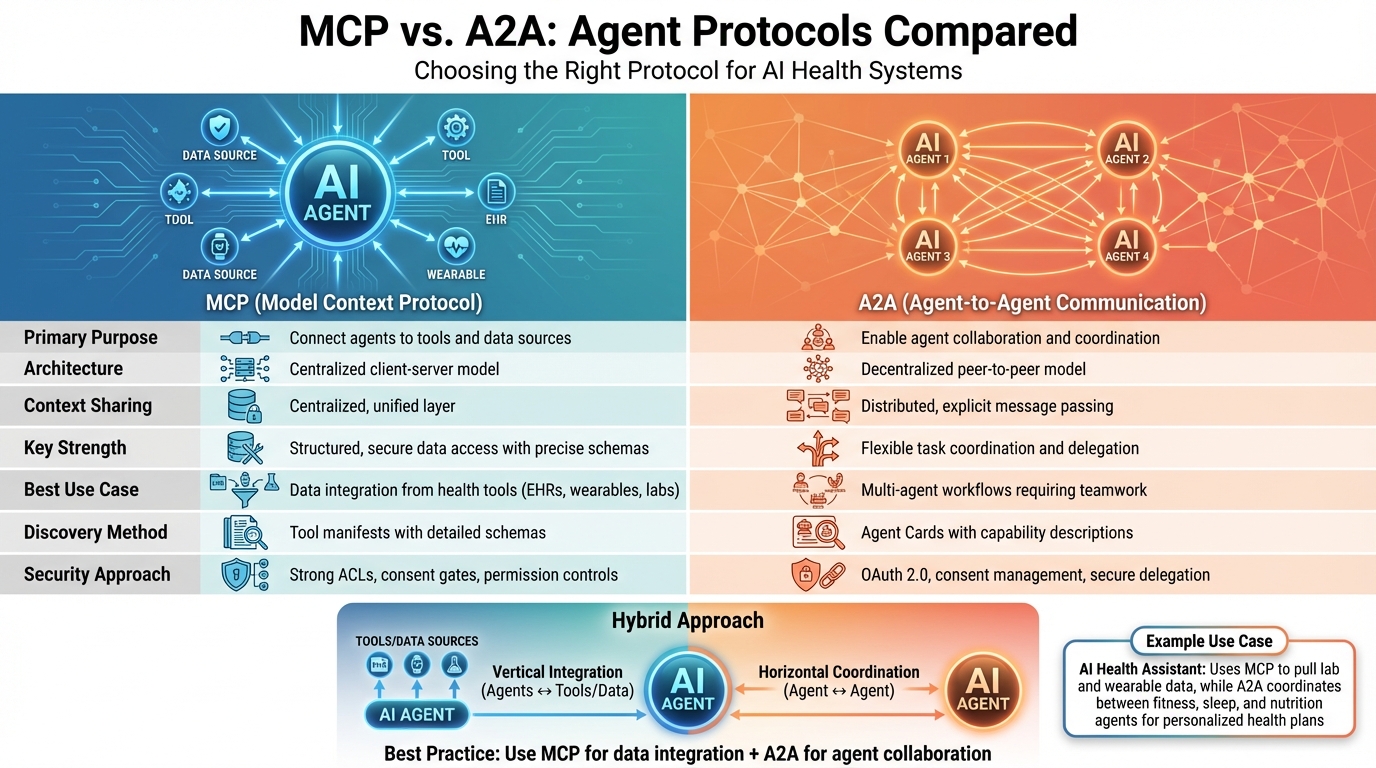 MCP vs A2A Protocol Comparison for Health AI Systems