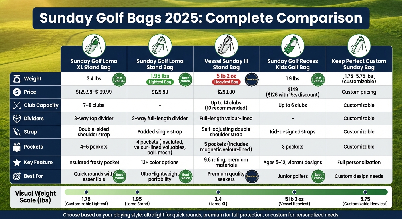 Sunday Golf Bags 2025 Comparison: Weight, Features, and Price Guide