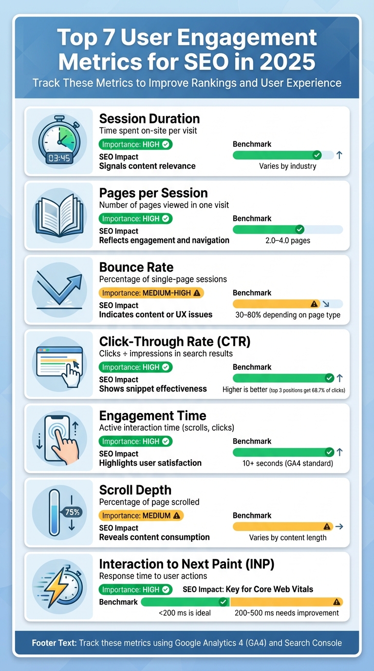 7 Essential User Engagement Metrics for SEO: Definitions, Impact, and Benchmarks