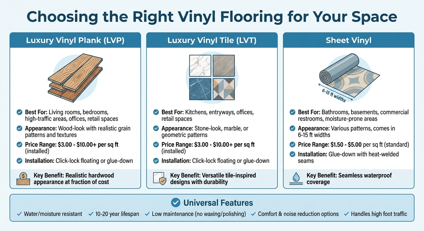 Vinyl Flooring Types Comparison: LVP vs LVT vs Sheet Vinyl for San Mateo Properties