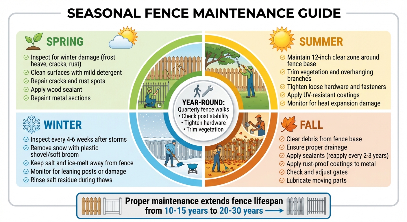 Seasonal Fence Maintenance Checklist: Spring, Summer, Fall, Winter Care Guide