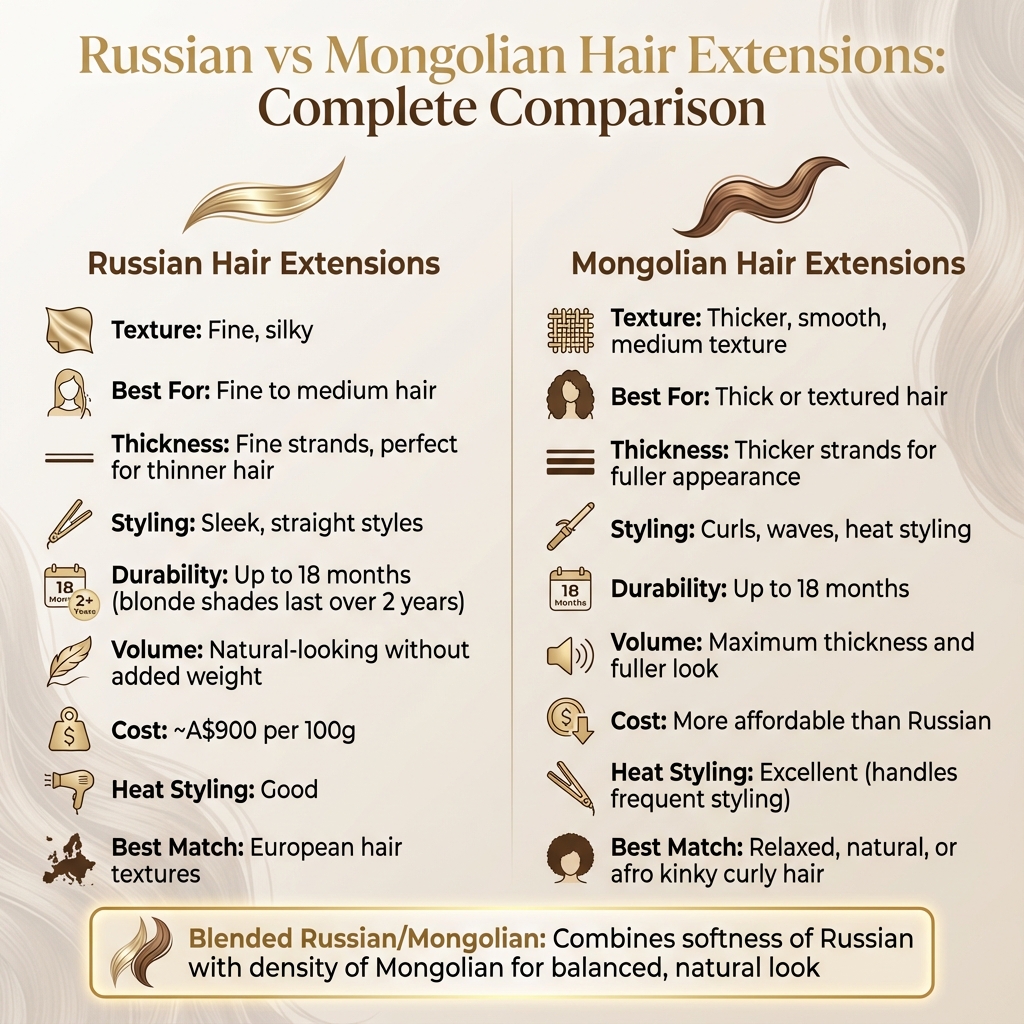 Russian vs Mongolian Hair Extensions Comparison Chart