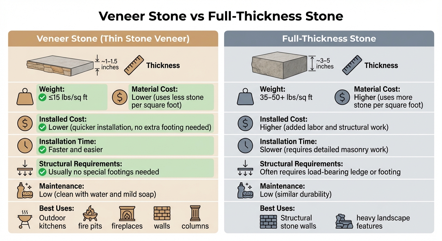 Veneer Stone vs Full-Thickness Stone: Cost, Weight & Installation Comparison