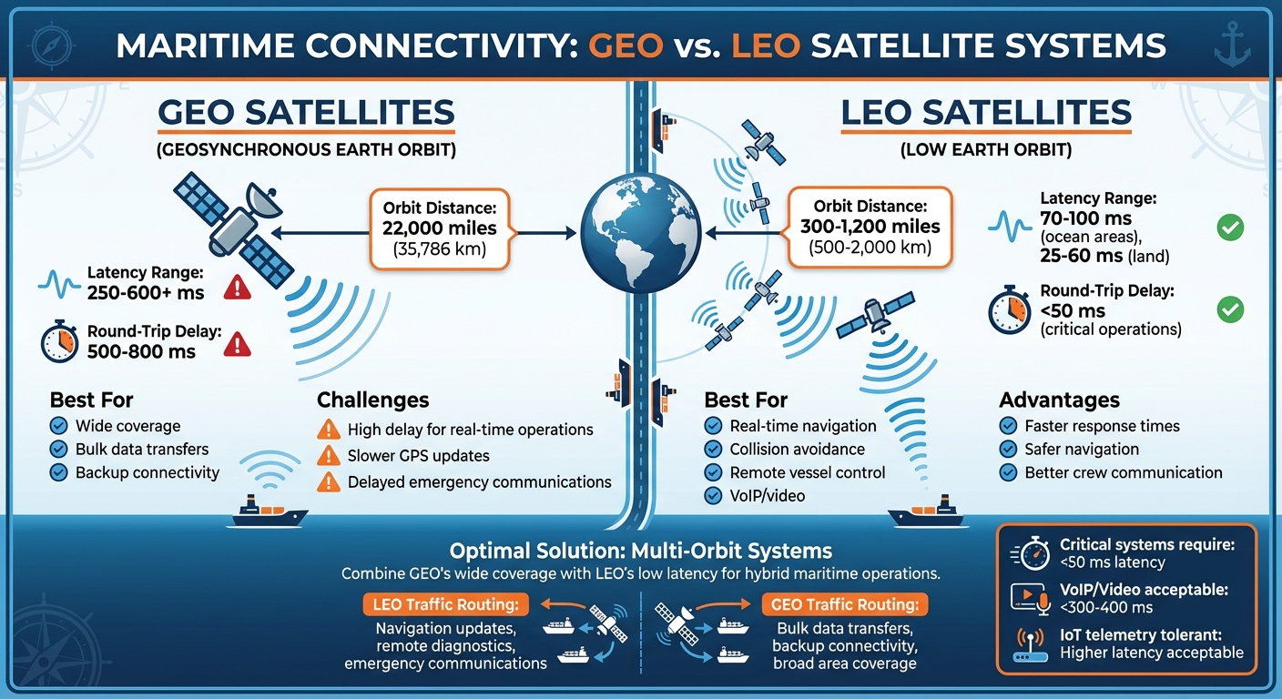 GEO vs LEO Satellite Latency Comparison for Maritime Operations