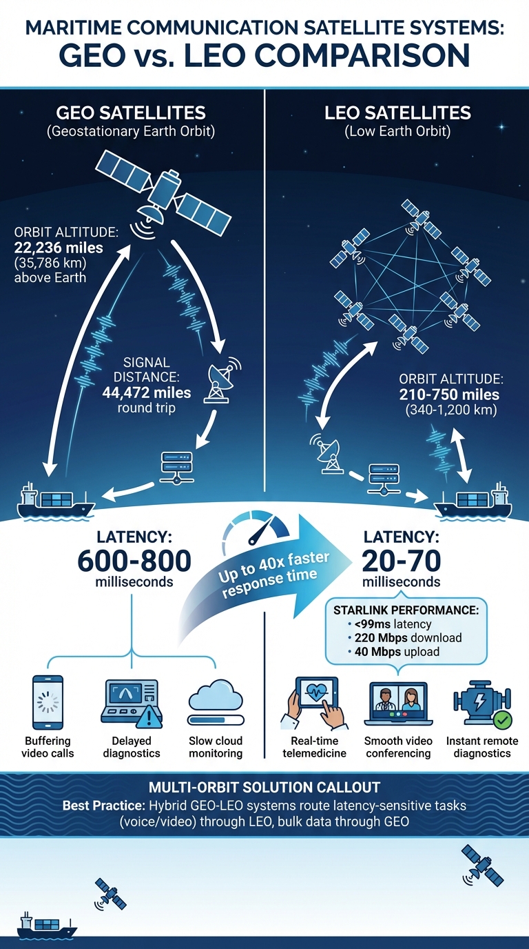 GEO vs LEO Satellite Latency Comparison for Maritime Communication