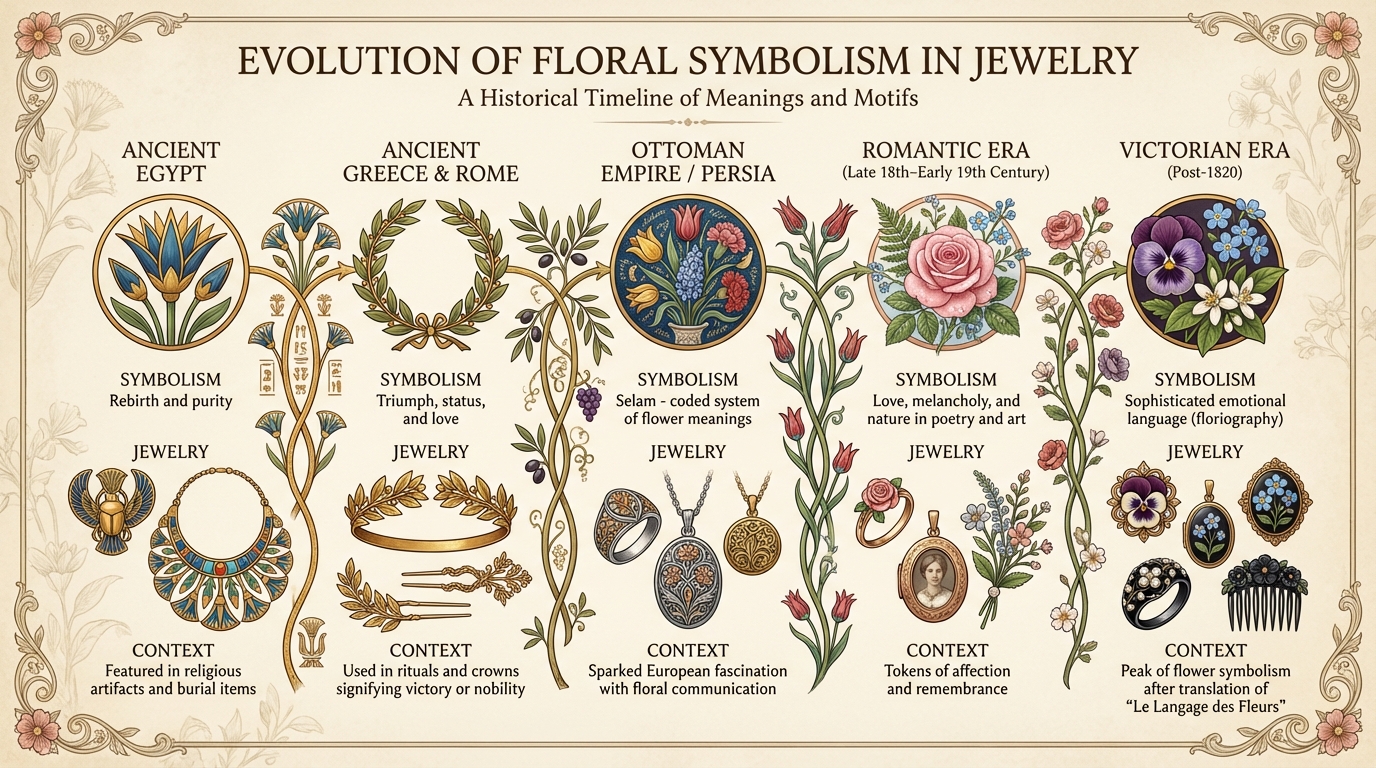 History of Floral Symbolism in Jewelry from Ancient Civilizations to Victorian Era