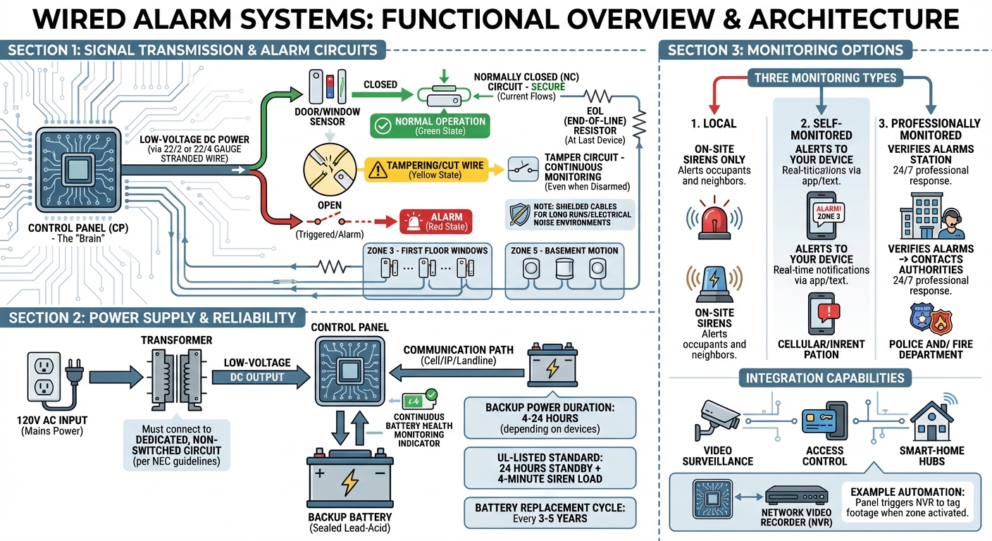 How Wired Alarm Systems Work: Signal Flow and Power Management
