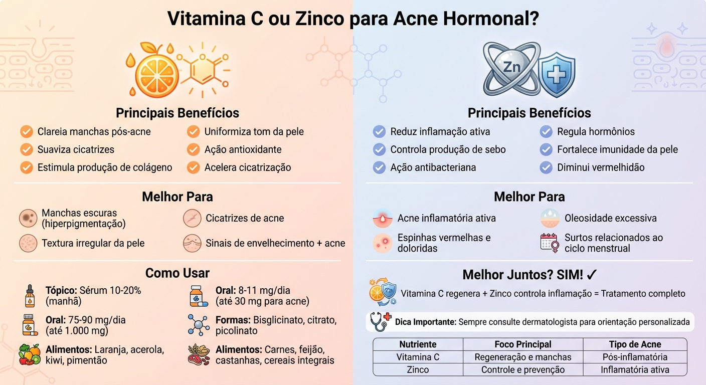 Vitamina C vs Zinco para Acne Hormonal: Comparação de Benefícios e Indicações