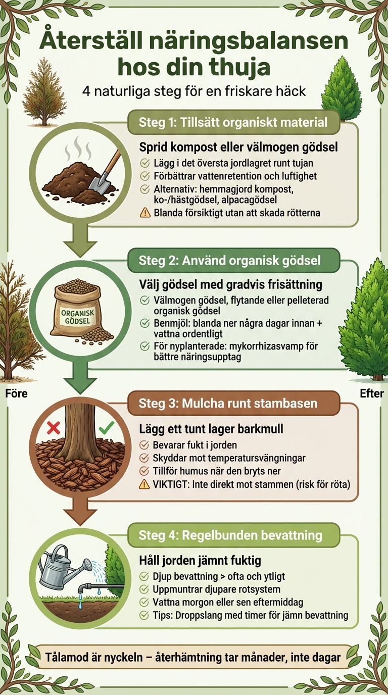 Steg-för-steg guide för att återställa näringsbalansen hos thuja