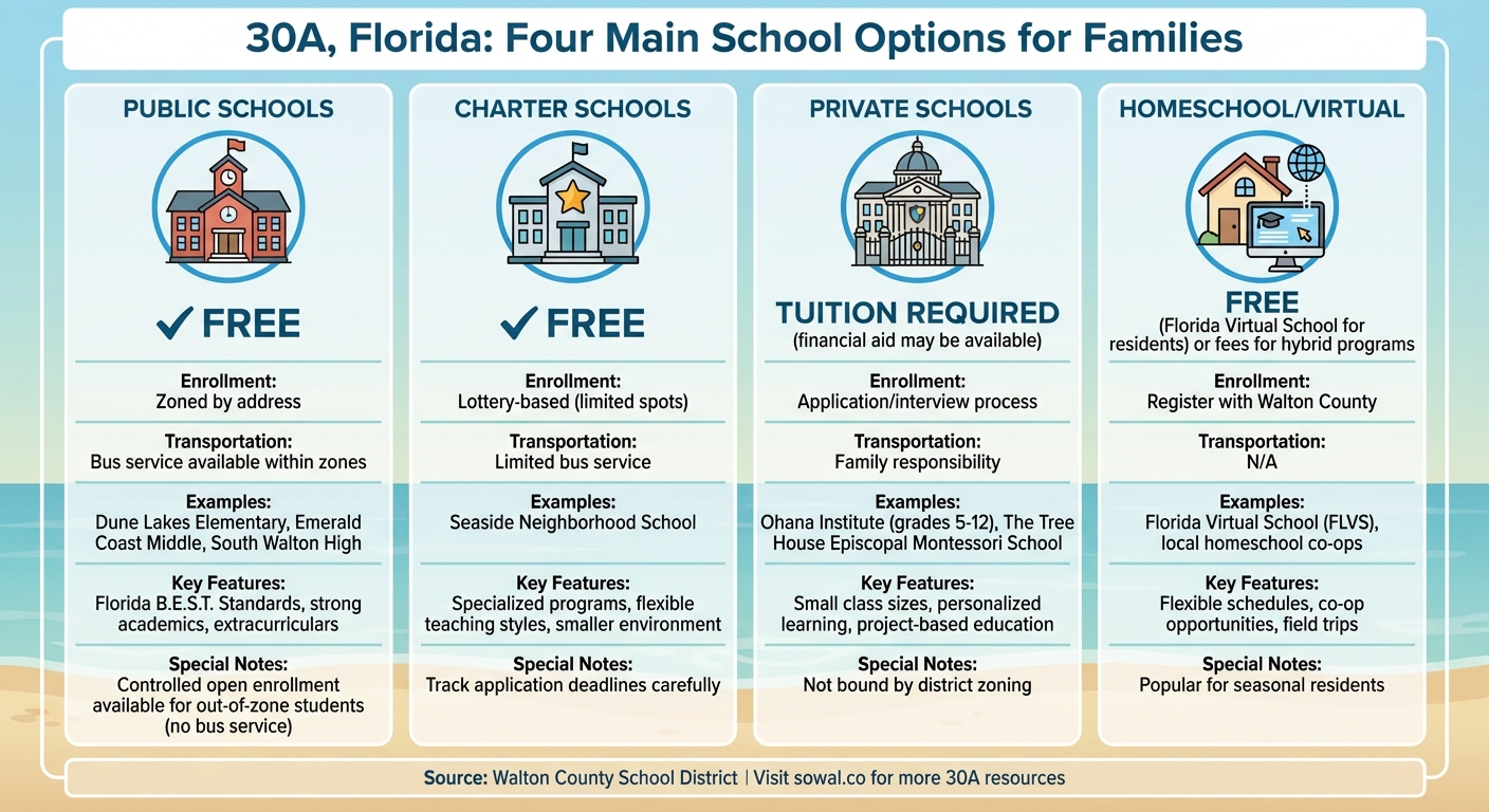 Comparison of School Options in 30A Florida: Public, Charter, Private, and Homeschool