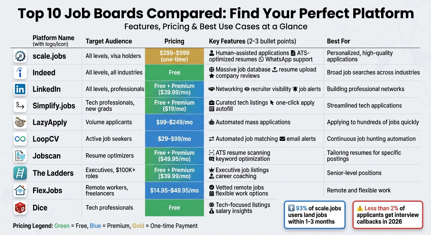 Top 10 Job Boards Comparison Chart 2026: Features, Pricing, and Best Use Cases