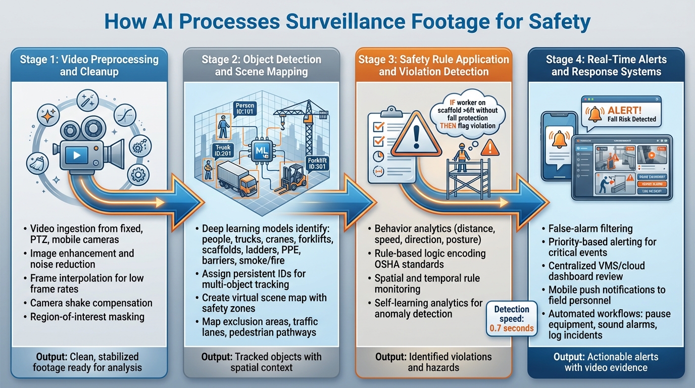 How AI Processes Surveillance Footage for Safety: 4-Stage Workflow