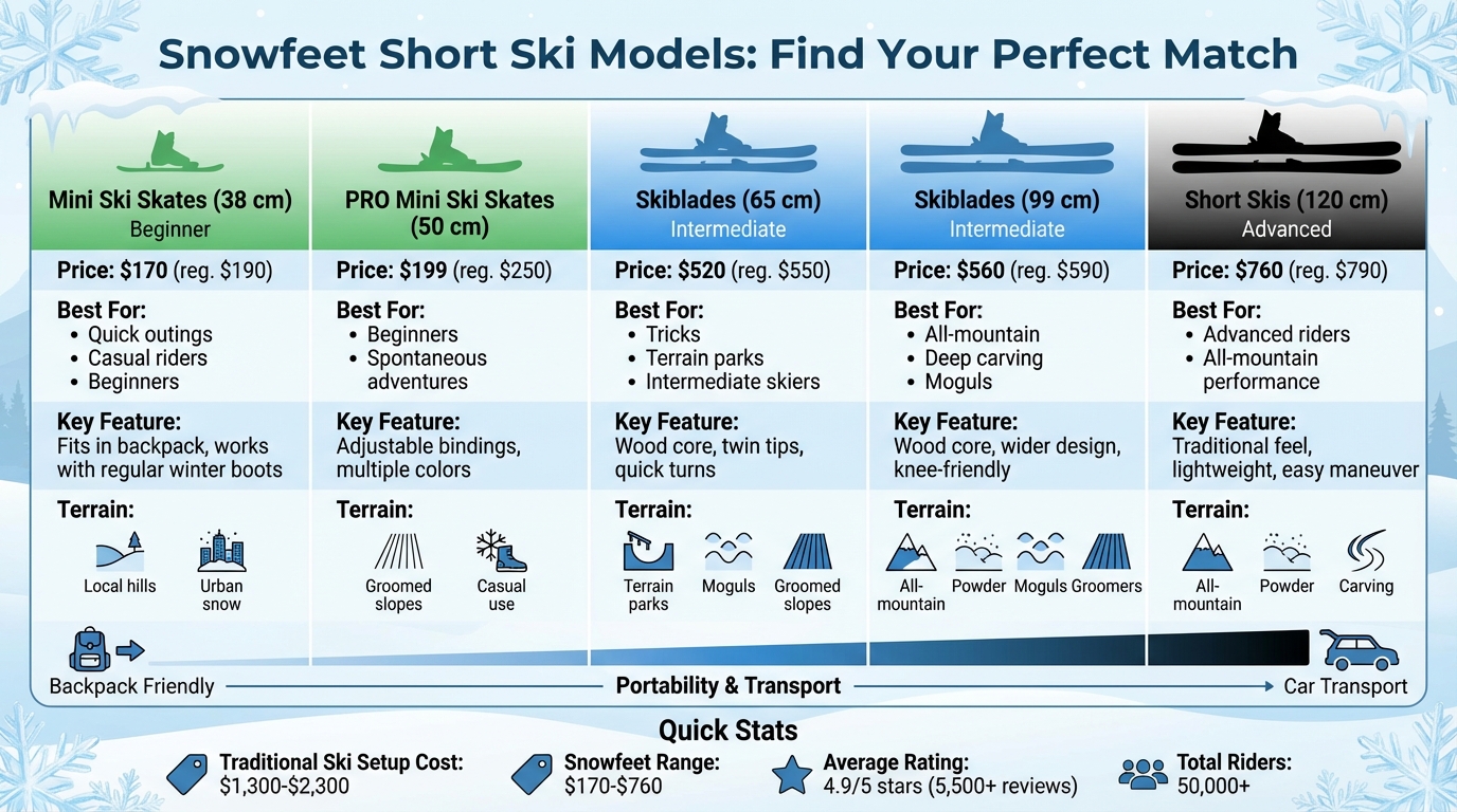 Confronto modelli Snowfeet Short Ski: dimensioni, prezzi e usi migliori