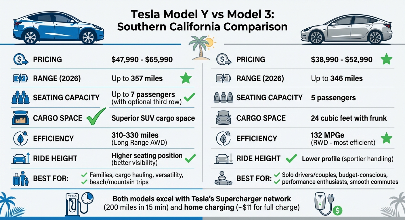 Tesla Model Y vs Model 3 Comparison Chart for Southern California Drivers