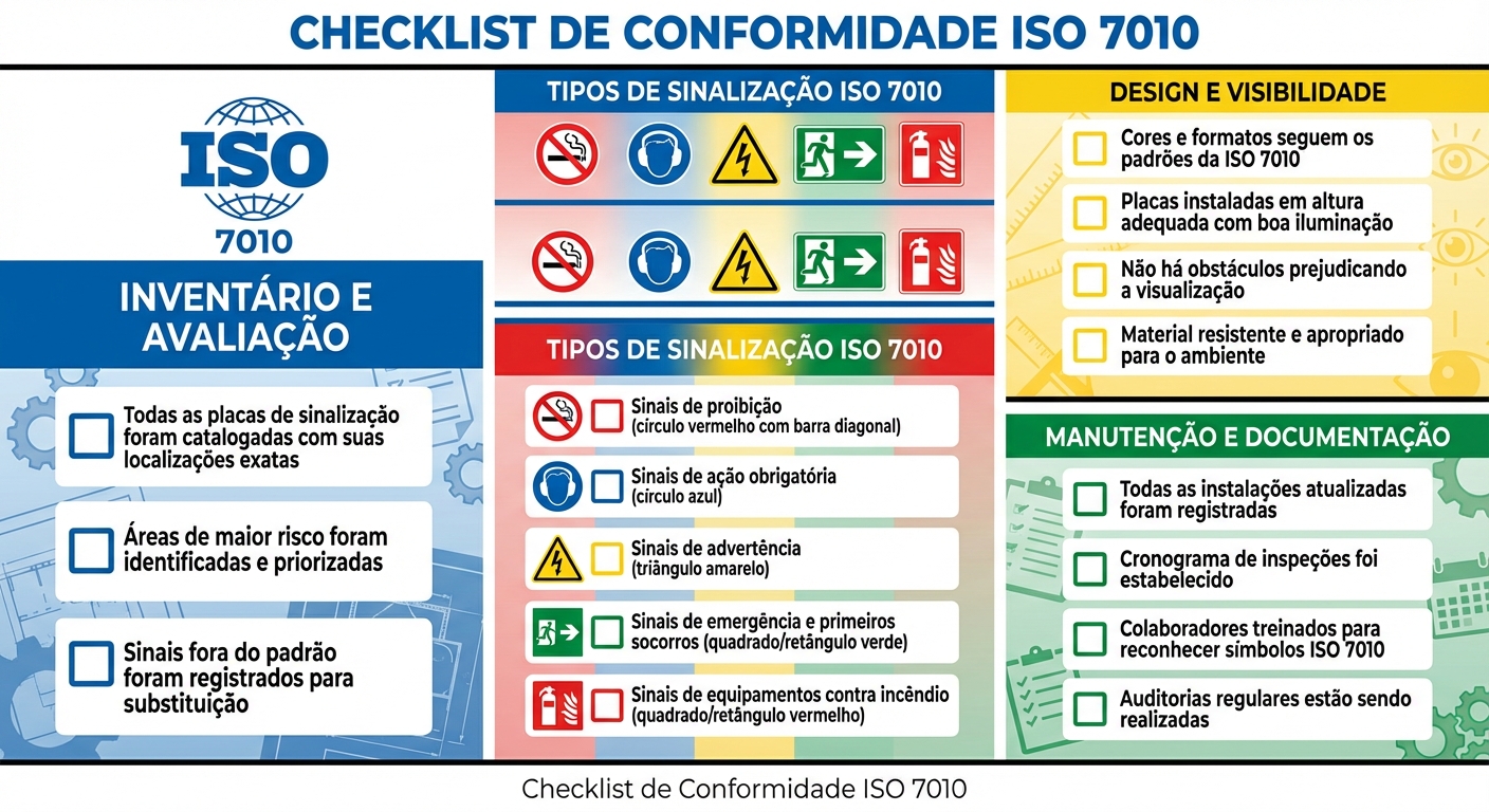 Checklist Completo de Conformidade ISO 7010 para Sinalização de Segurança