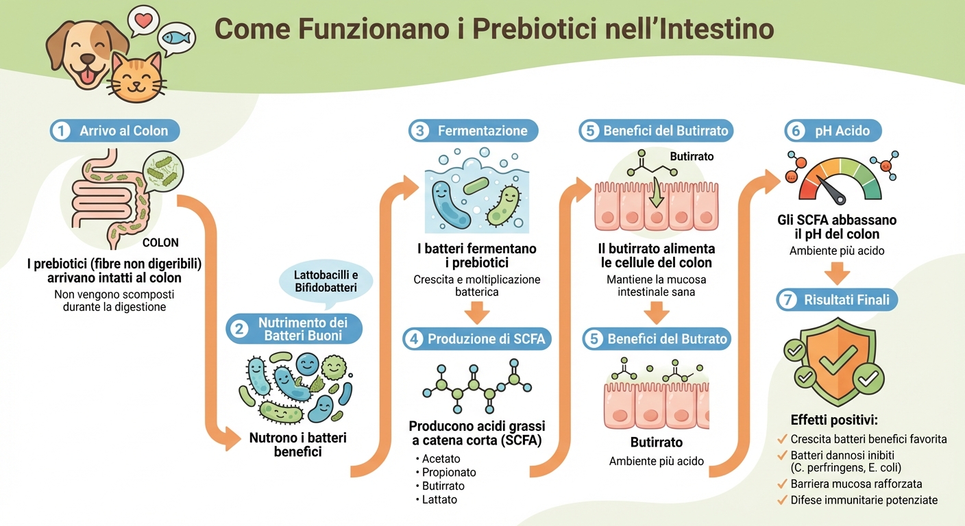 Come funzionano i prebiotici nell'intestino di cani e gatti