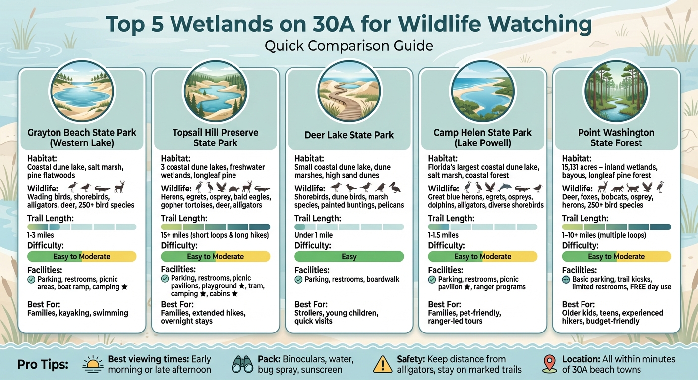 30A Wetlands Comparison Guide: Trails, Wildlife & Facilities