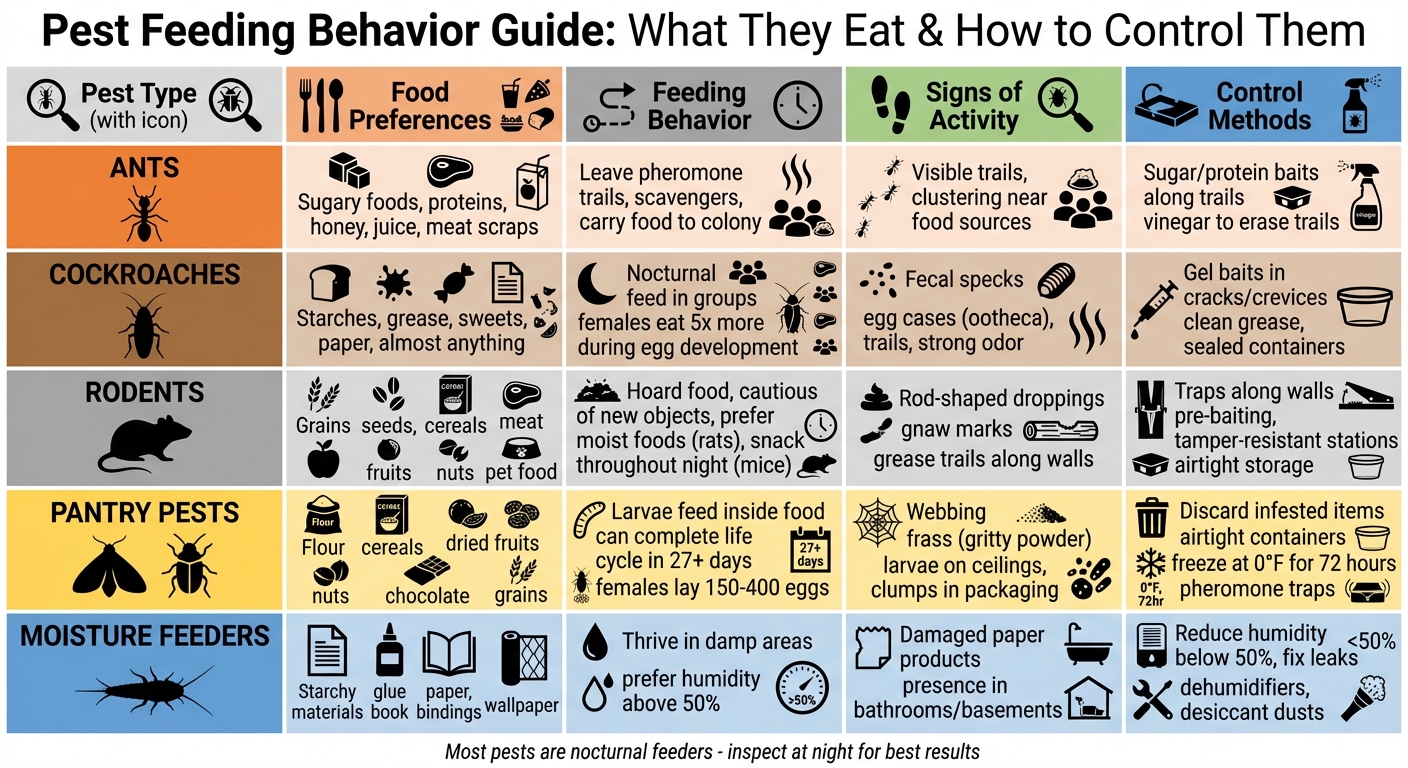 Common Household Pests Feeding Habits and Control Methods Comparison Chart
