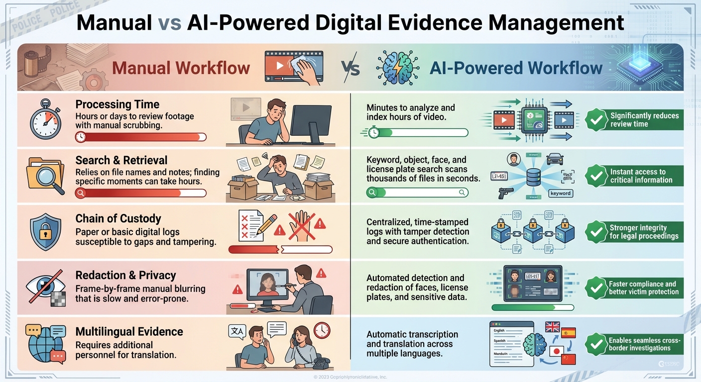 Manual vs AI-Powered Digital Evidence Management Workflow Comparison