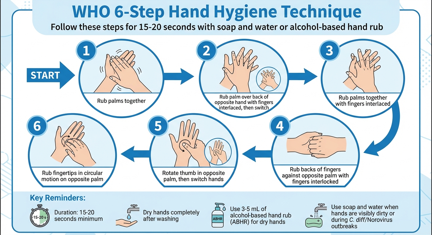 WHO 6-Step Hand Hygiene Technique for Healthcare Workers
