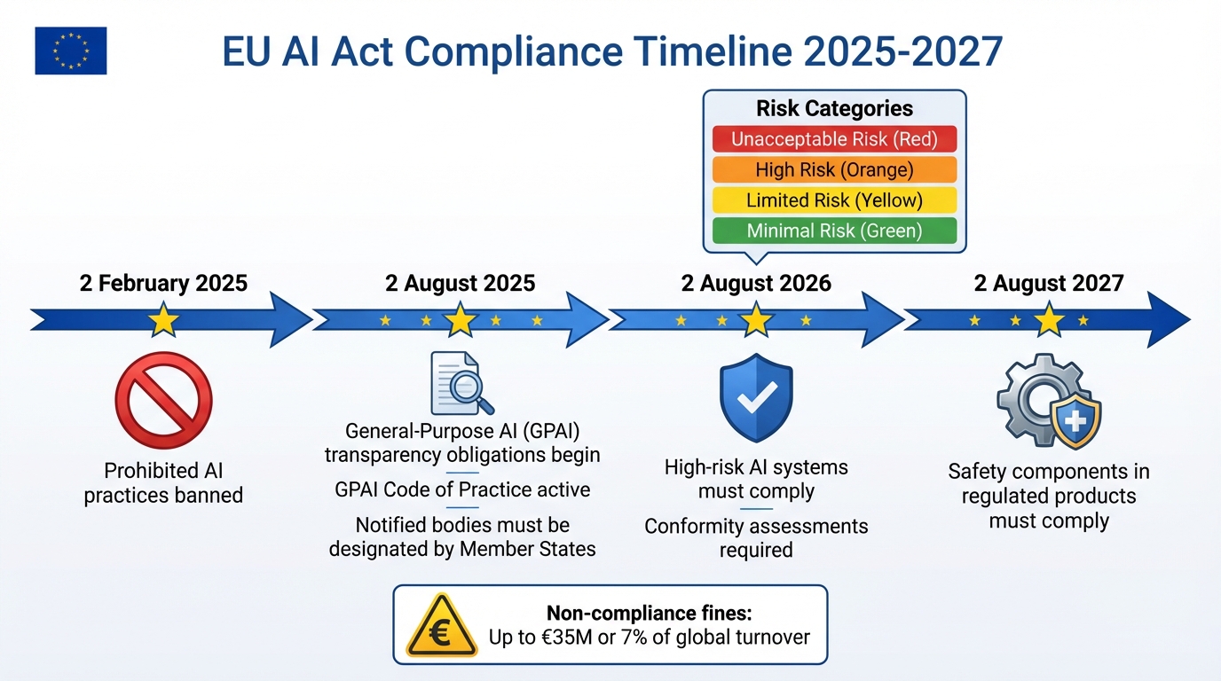 EU AI Act Compliance Timeline and Deadlines 2025-2027