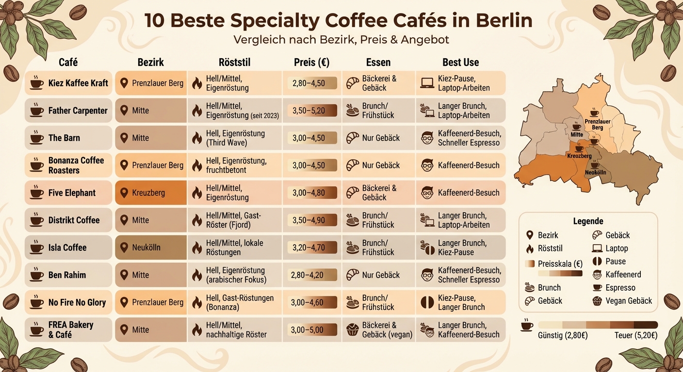 Berlin Specialty Coffee Cafés Vergleich: Bezirke, Preise und Angebote