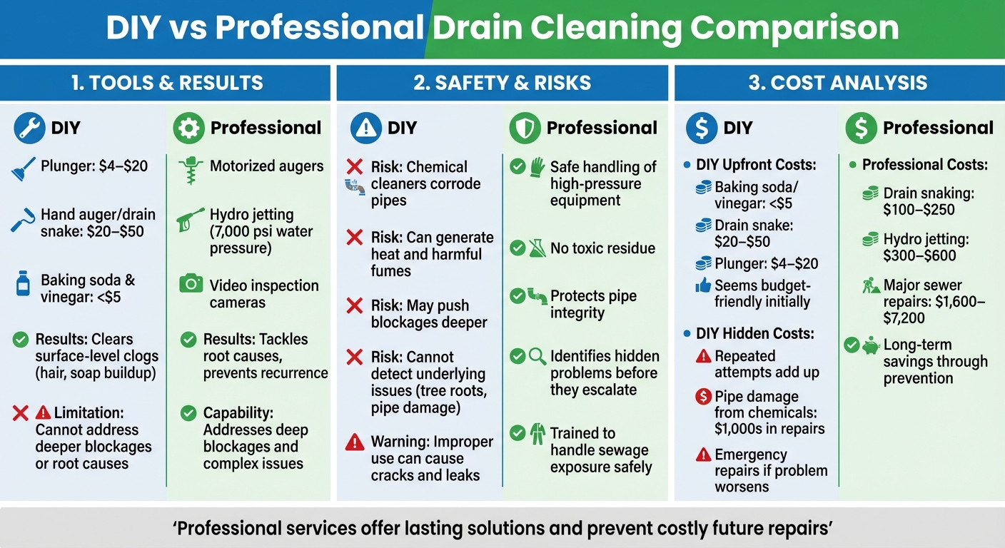 DIY vs Professional Drain Cleaning: Cost, Tools, and When to Use Each Method