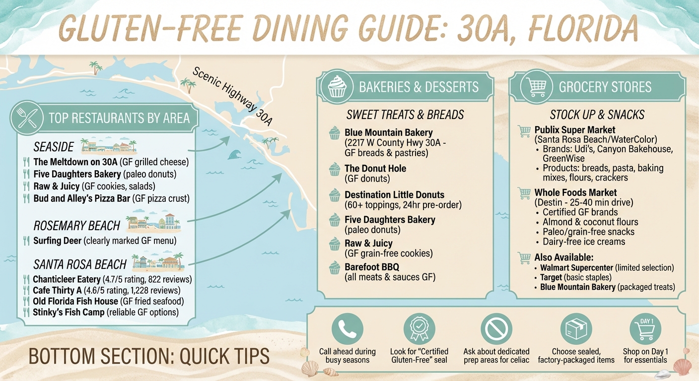 30A Gluten-Free Dining Guide: Top Restaurants, Bakeries, and Grocery Stores