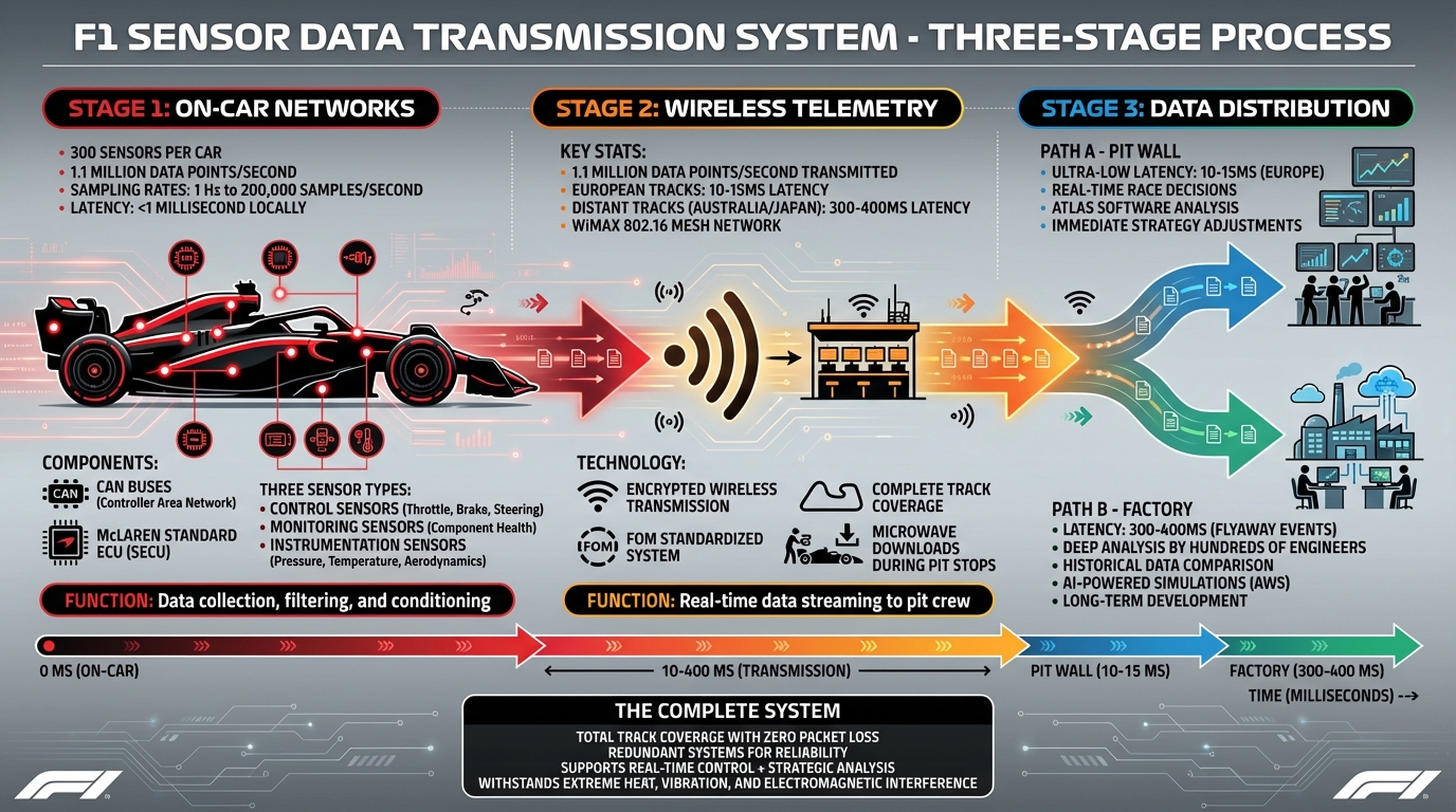 F1 Sensor Data Transmission: From Car to Factory in Milliseconds
