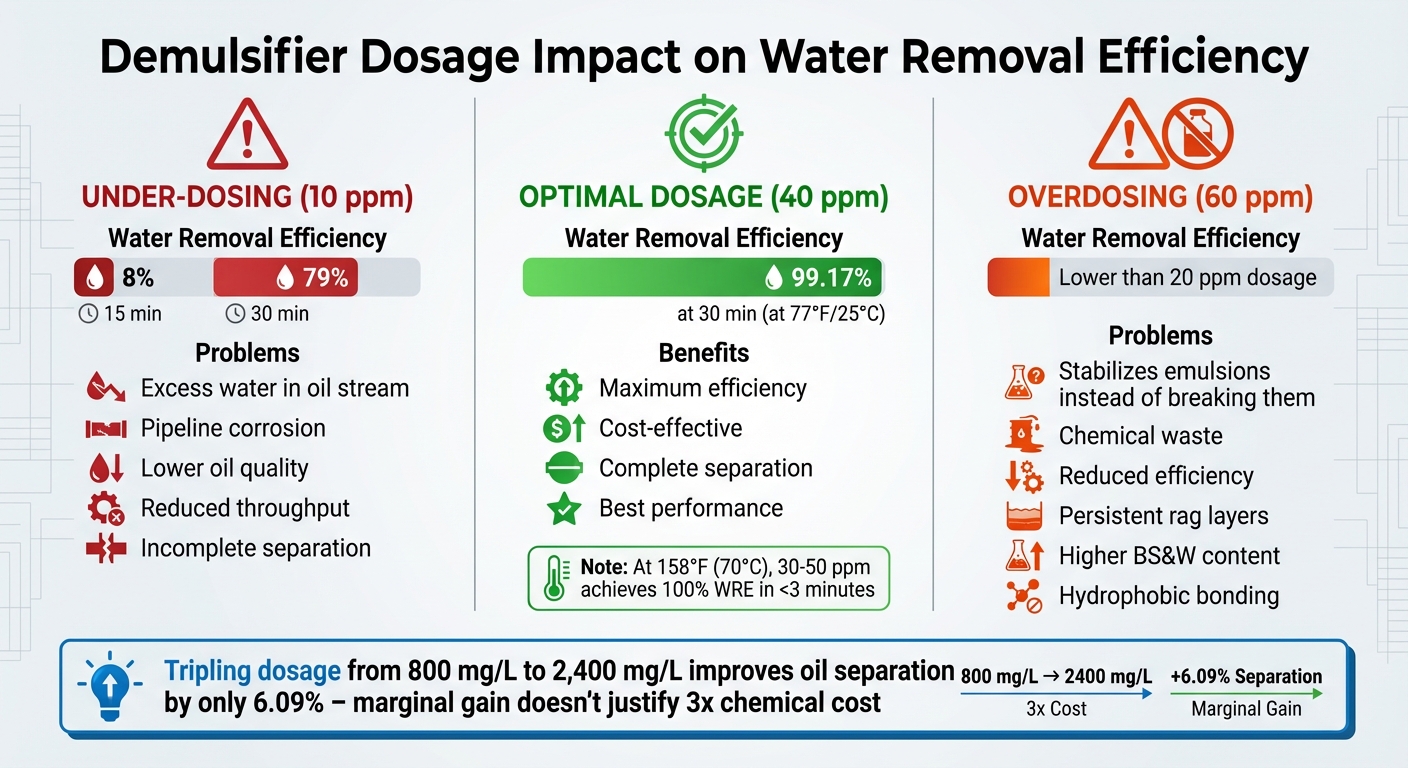 Optimal Demulsifier Dosage Effects: Under-dosing vs Optimal vs Overdosing