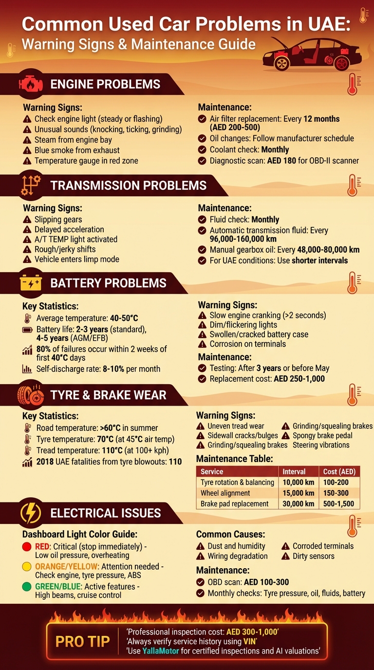 Common Used Car Problems in UAE: Warning Signs and Maintenance Intervals