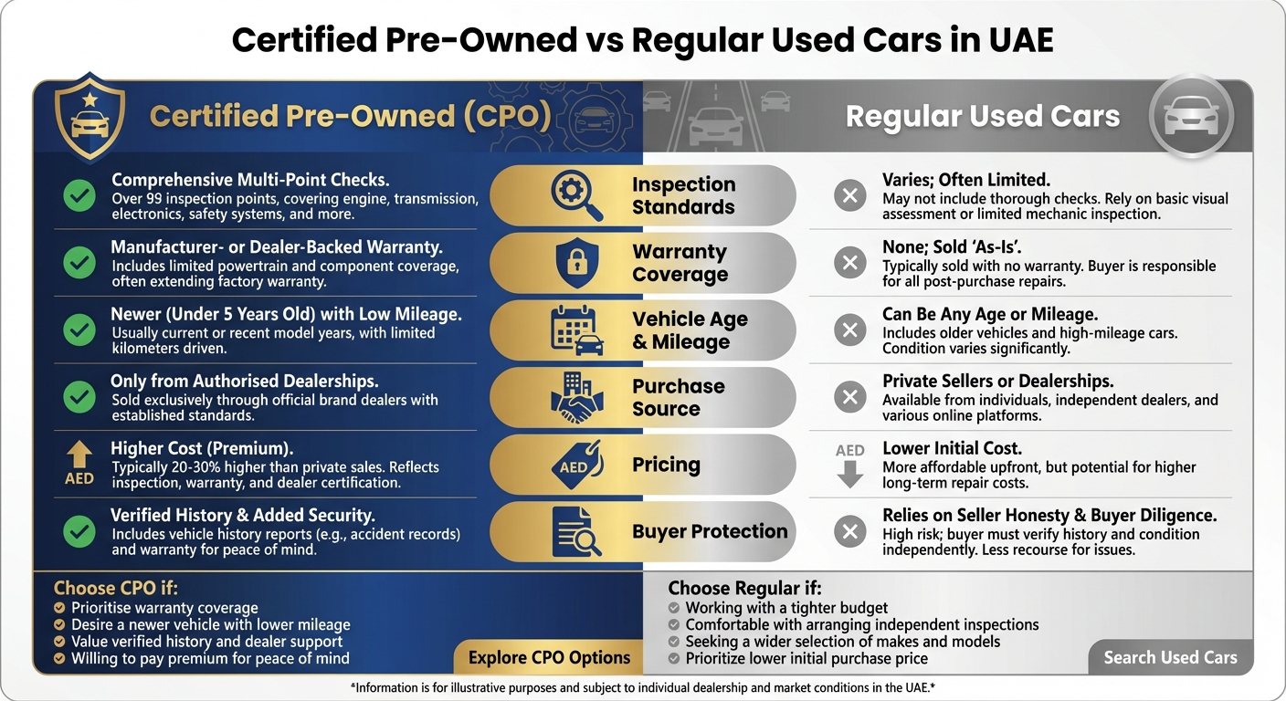 مقارنة بين السيارات المعتمدة مسبقة الملكية والسيارات المستعملة العادية في الإمارات