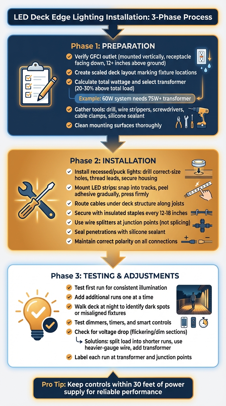 LED Deck Edge Lighting Installation Process: 3-Phase Guide