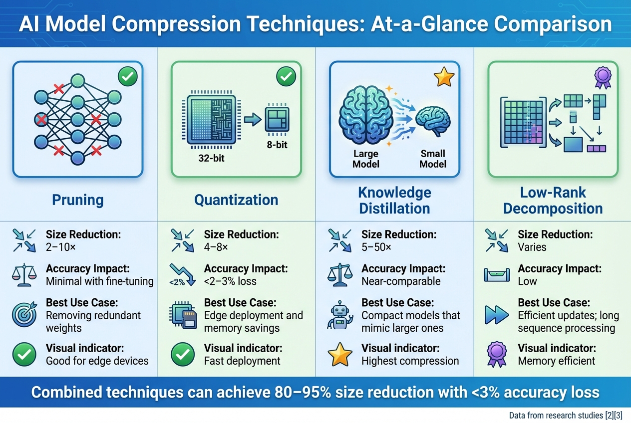 AI Model Compression Techniques Comparison: Size Reduction, Accuracy Impact, and Use Cases