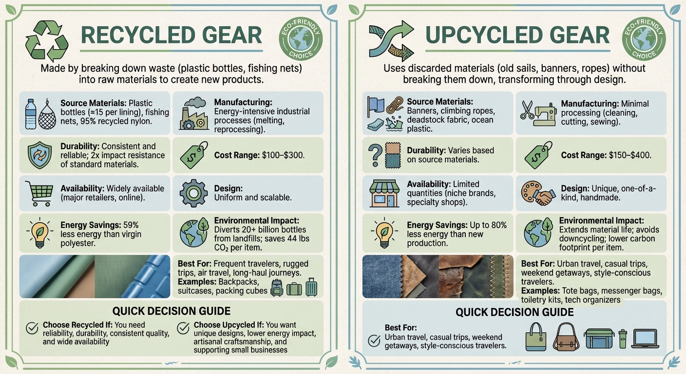 Recycled vs Upcycled Travel Gear Comparison Chart