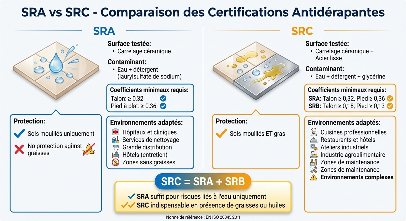 Comparaison des certifications antidérapantes SRA vs SRC pour chaussures professionnelles