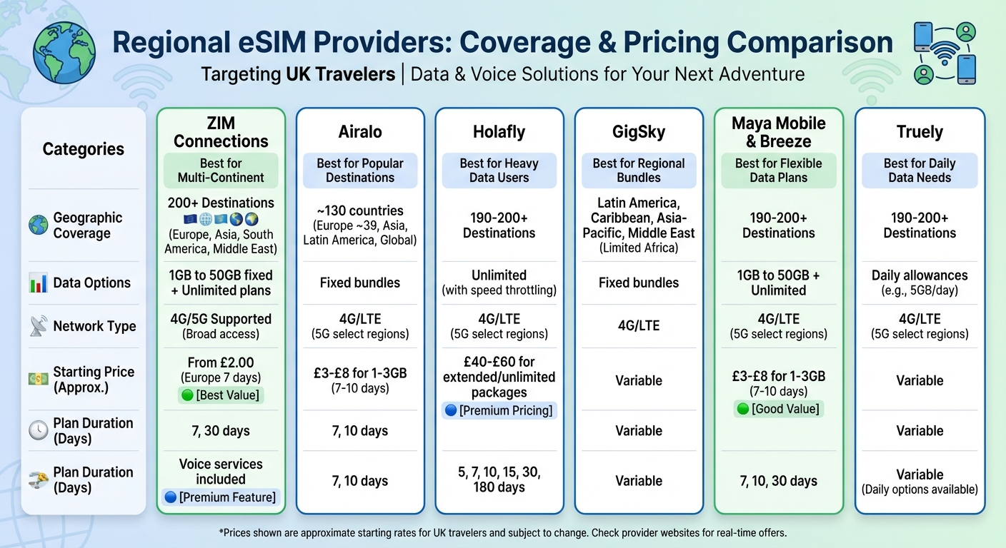 Regional eSIM Provider Comparison: Coverage, Data Options and Pricing