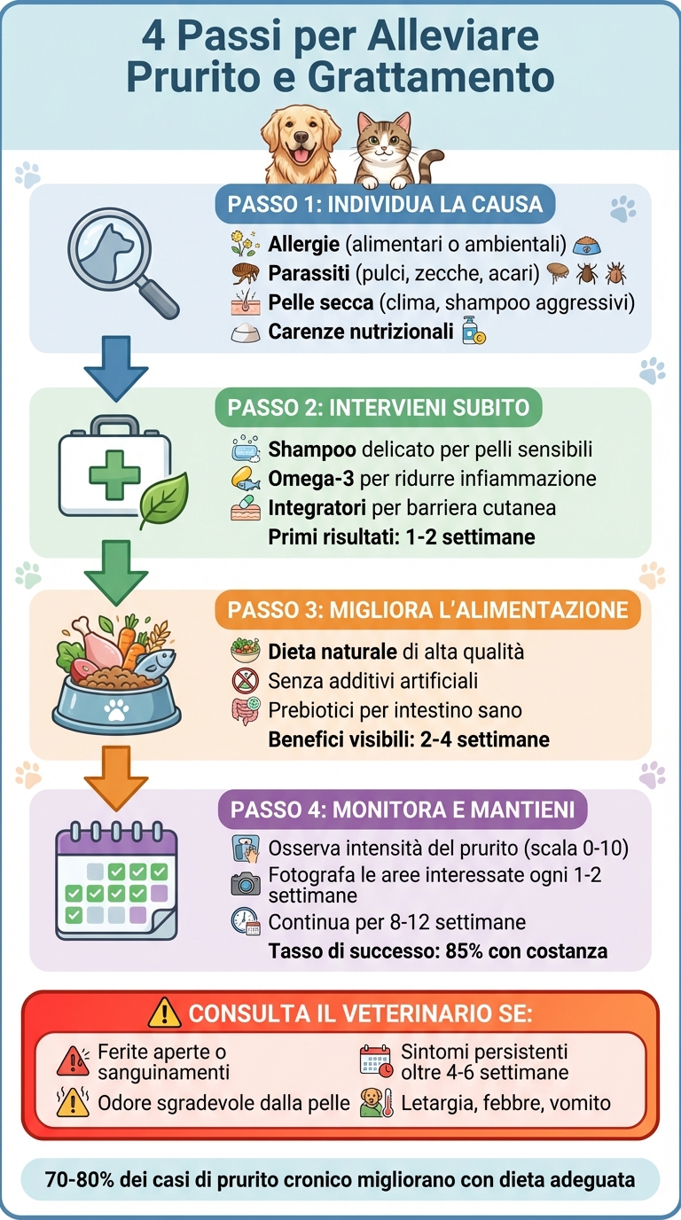 Guida rapida: 4 passi per gestire prurito e grattamento in cani e gatti
