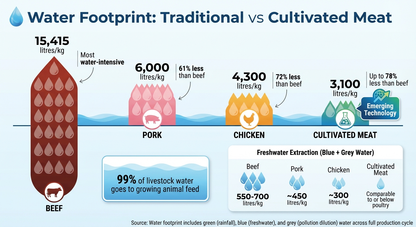 Water Usage Comparison: Traditional Meat vs Cultivated Meat Per Kilogram