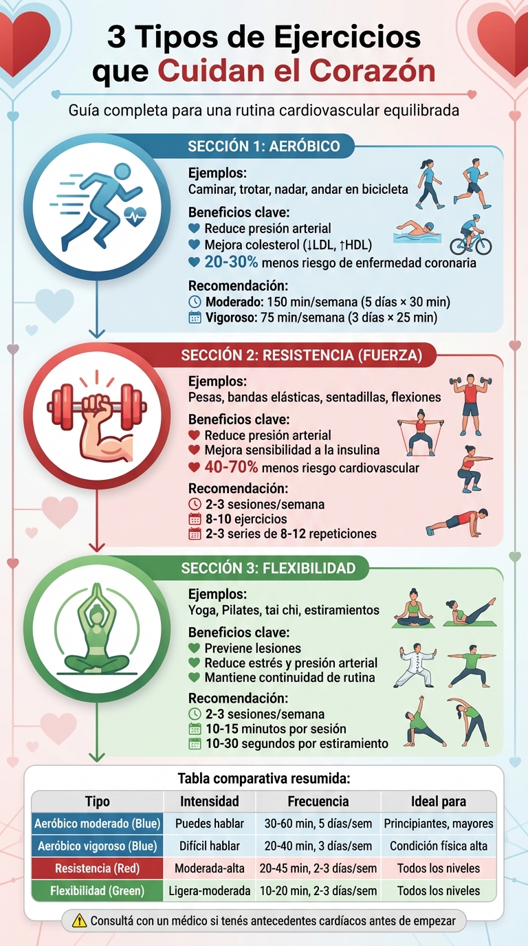 Guía completa de ejercicios para la salud cardiovascular: tipos, frecuencia y beneficios
