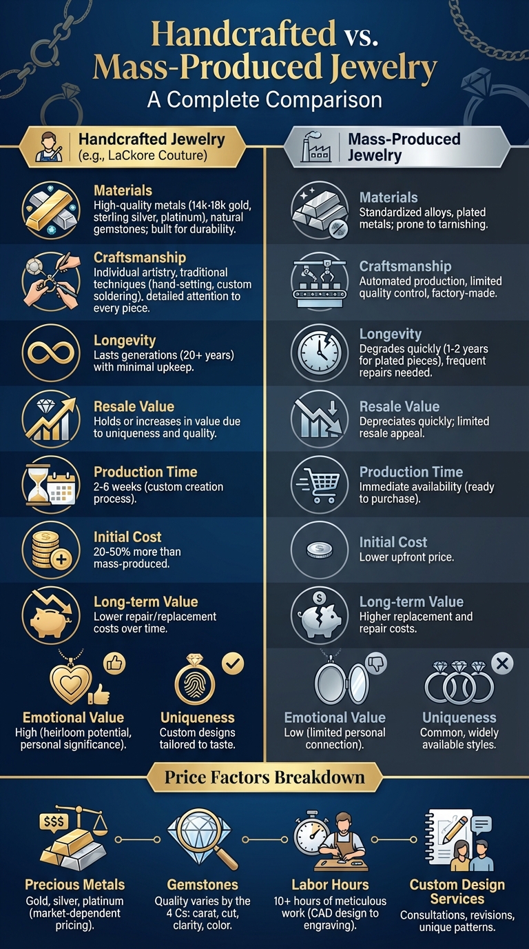 Handcrafted vs Mass-Produced Jewelry: Quality, Cost, and Value Comparison