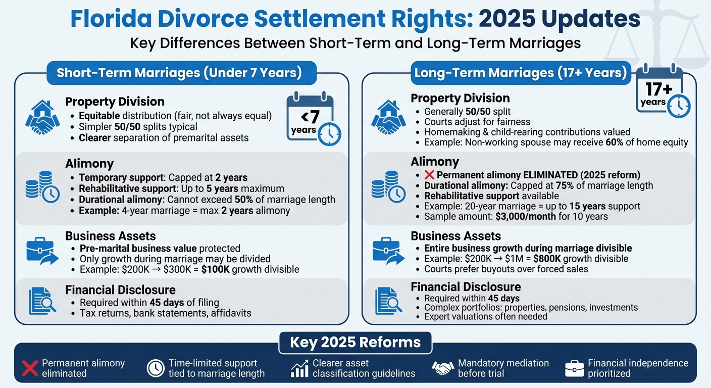 Florida Divorce Settlement Rights: Short-Term vs Long-Term Marriages Comparison 2025