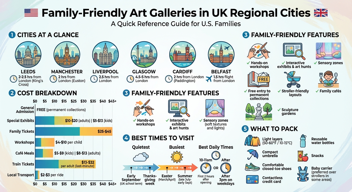 UK Regional Art Galleries Guide: Cities, Costs, and Travel Times for Families