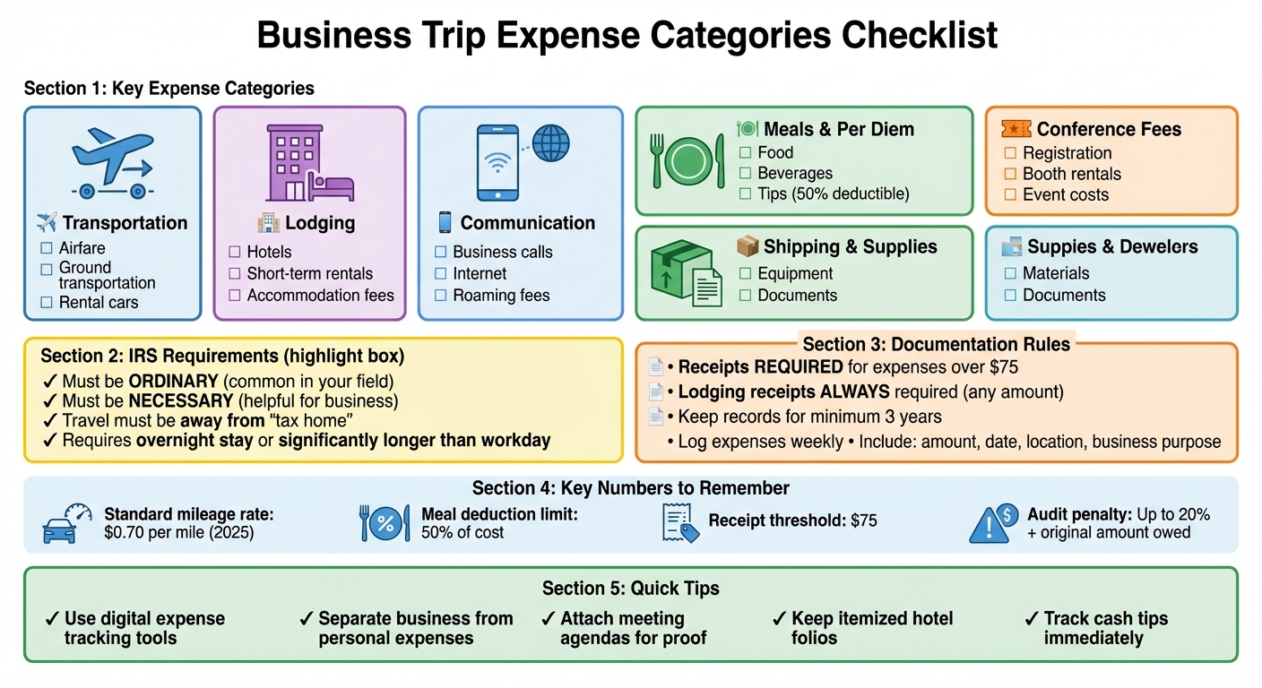 Business Trip Expense Categories Checklist with IRS Guidelines
