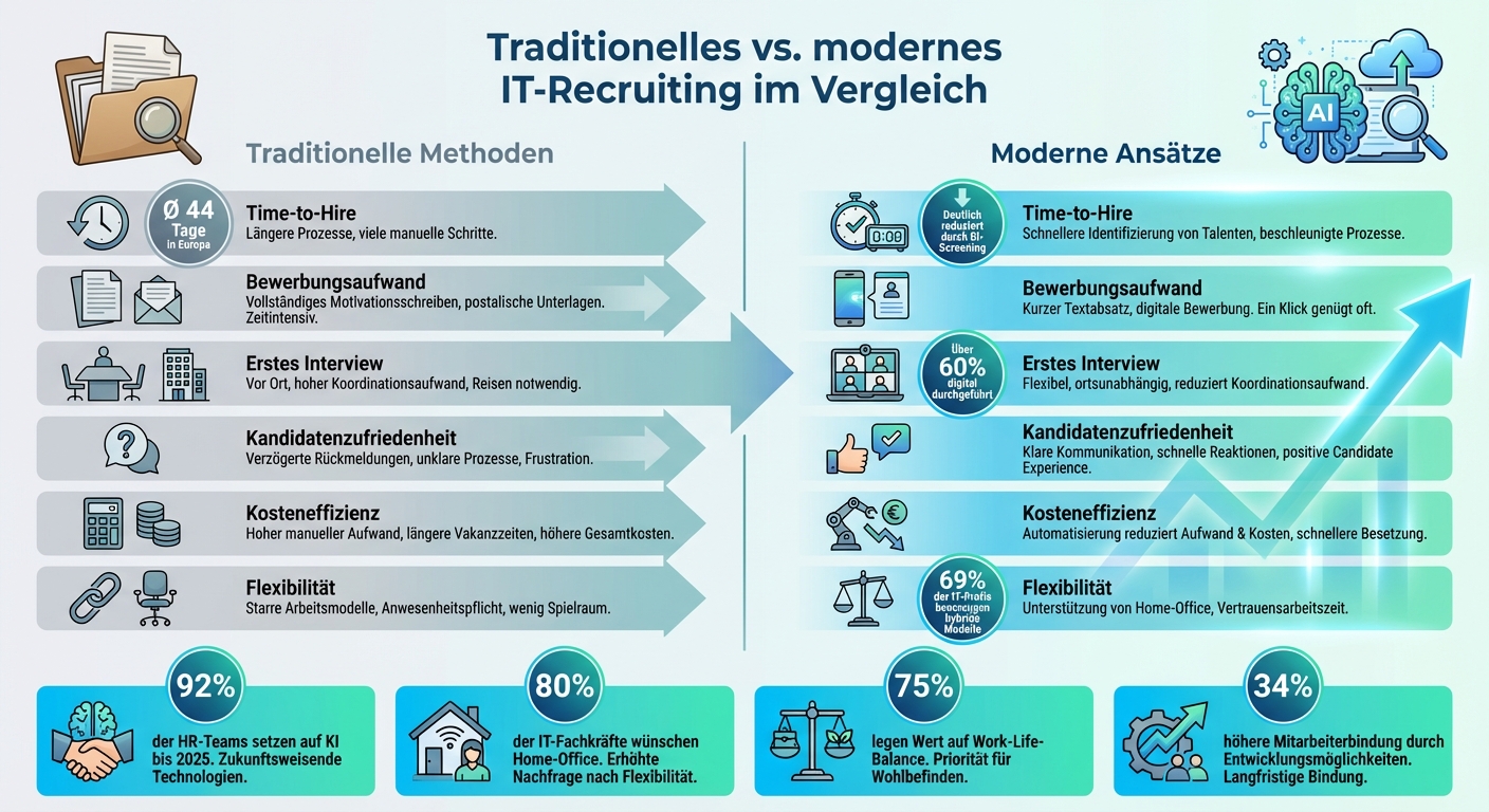 Traditionelles vs. modernes IT-Recruiting 2025: Vergleich der wichtigsten Kennzahlen