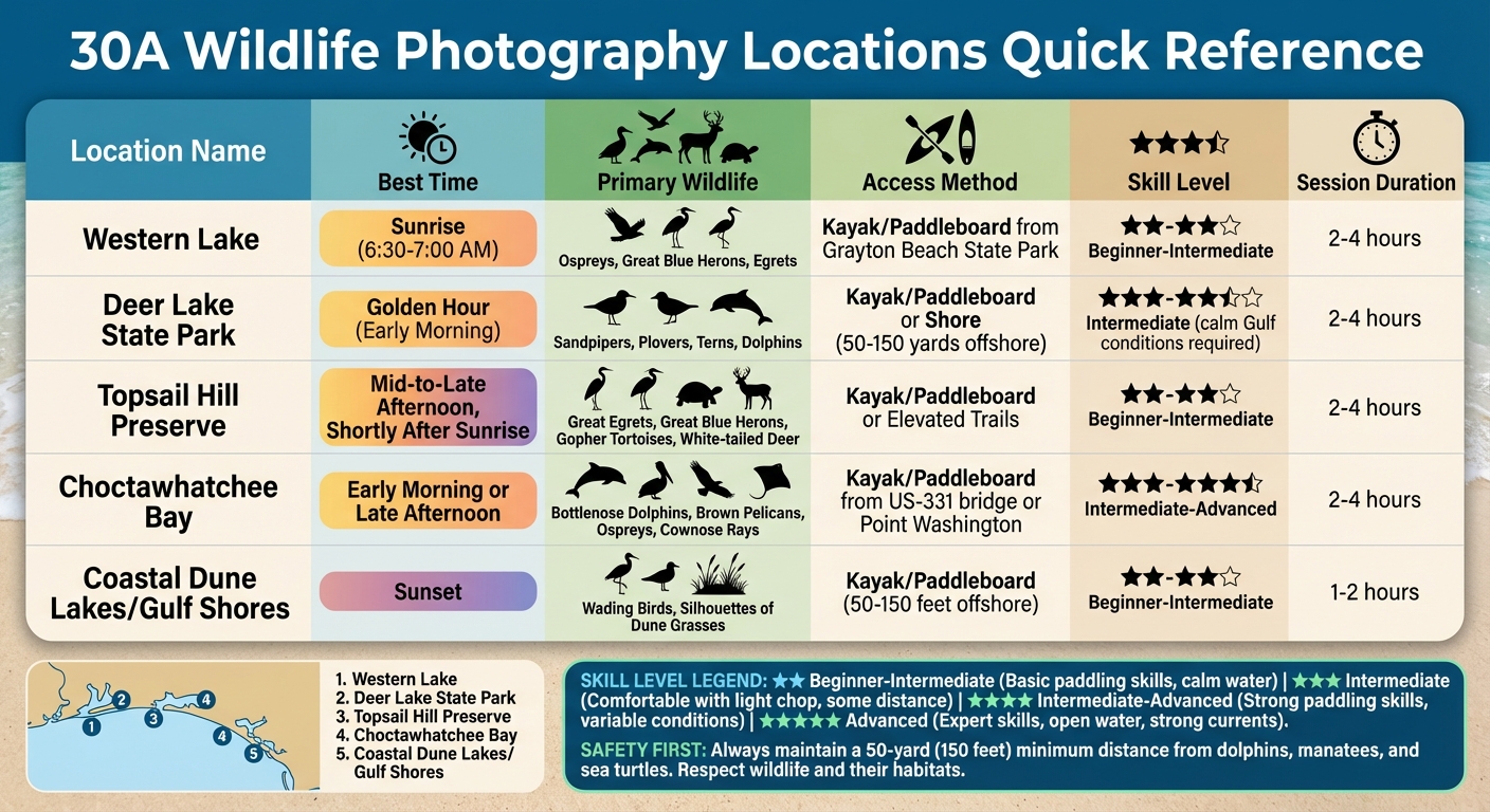 30A Wildlife Photography Locations Comparison Guide
