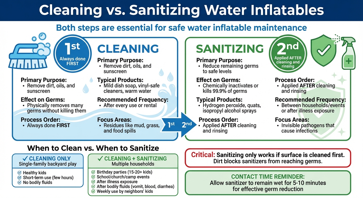 Cleaning vs Sanitizing Water Inflatables: Key Differences and When to Use Each Method